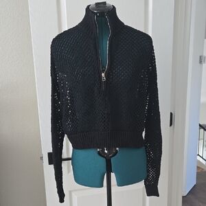Black Zip-Up Knit Sweater